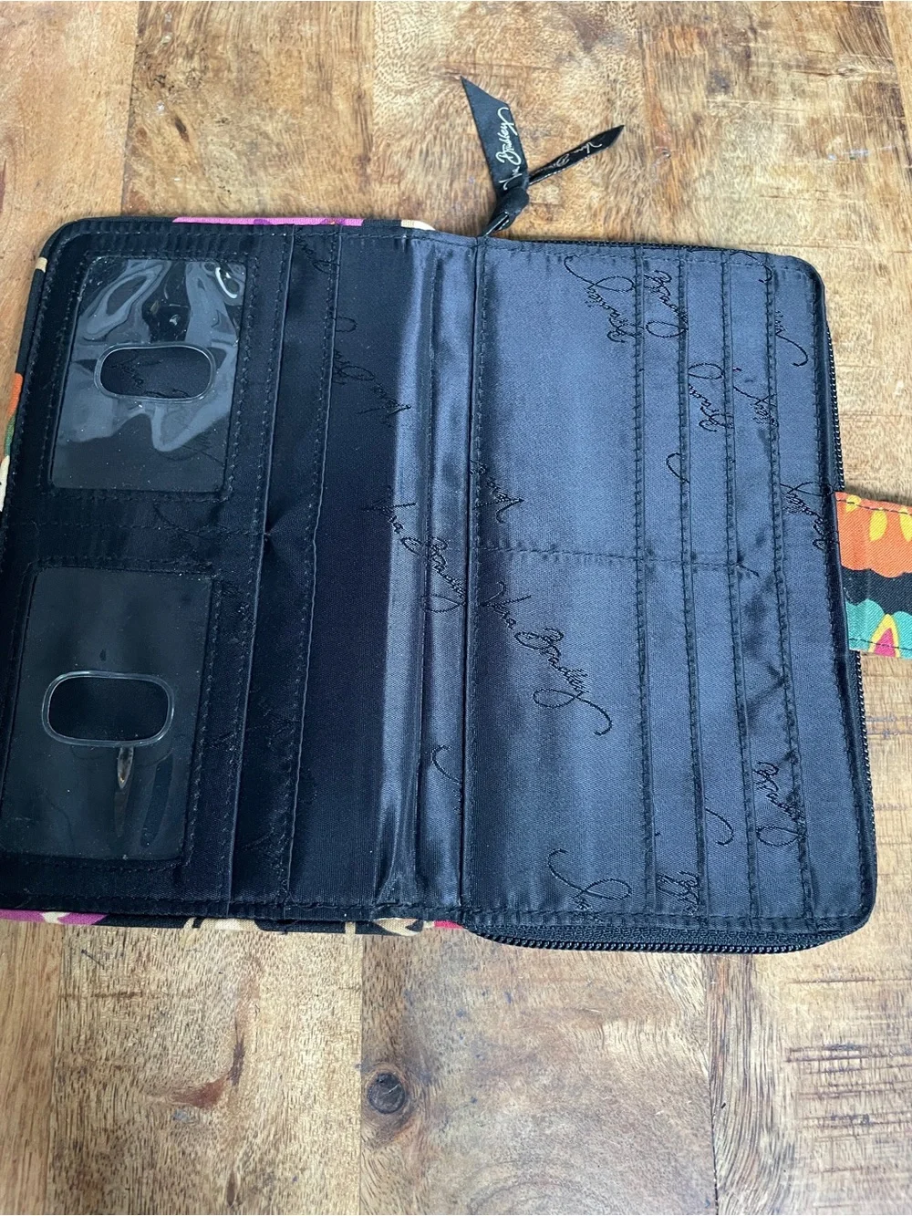 Vera Bradley Black Quilted Floral Zip Wallet with Multicolor Accents